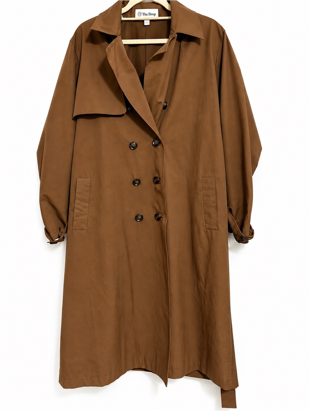 The Drop Brown Long Double Breasted Trench Coat